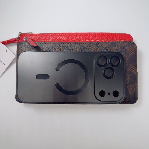 Coach C5576 Double Zip Leather Brown 1941 Red Wristlet Card Wallet Clutch NWT - Picture 3 of 9